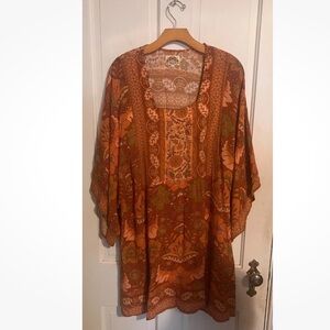Rare Nine Lives Bazaar Mini Dress Pepper Tunic Desert Tan Floral Au 16 US 12 XL
